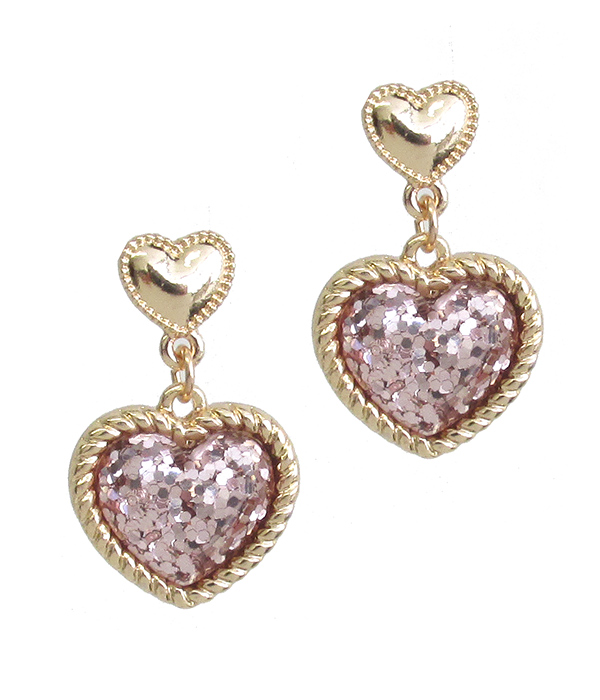 Glittering heart earring valentine