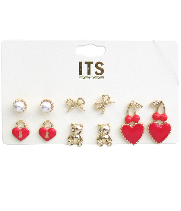 VALENTINE THEME EARRINGS - 6 PAIR SET