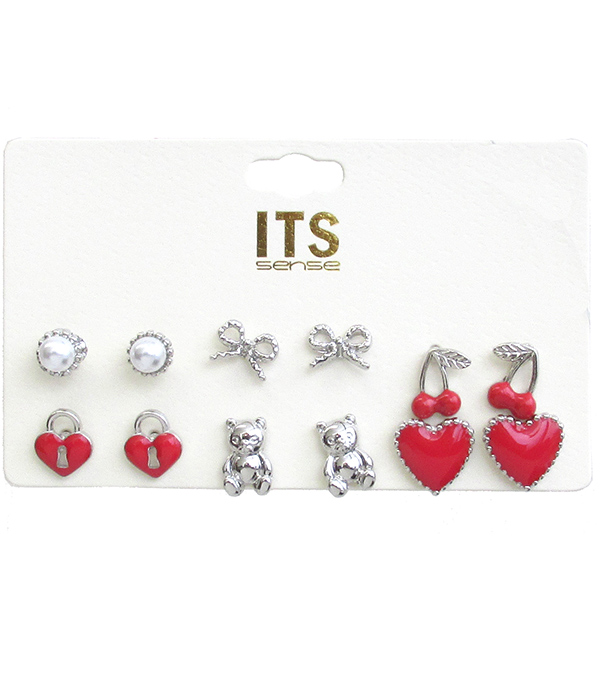 VALENTINE THEME EARRINGS - 6 PAIR SET