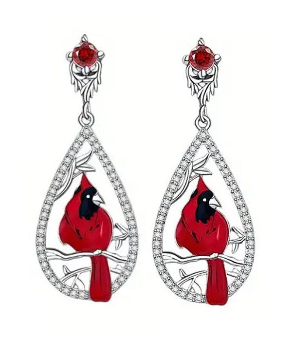 Cardinal bird teardrop earring