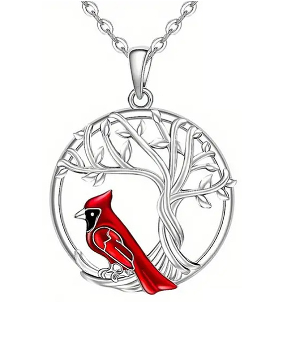 Cardinal bird tree of life necklace