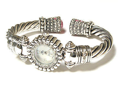 Yurman style cable bangle fashion watch - crystal end