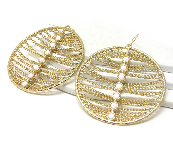Stone and metal chain link hoop earring - hoops