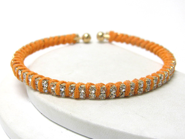 Double crystal and fabric cord wrap stretch bracelet