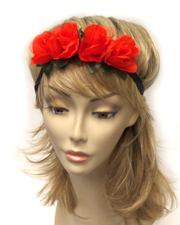 Three rose flower plait headband 