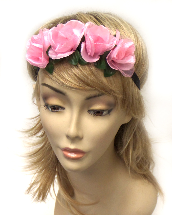 Three rose flower plait headband