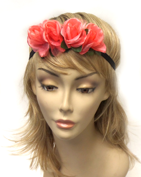 Three rose flower plait headband 