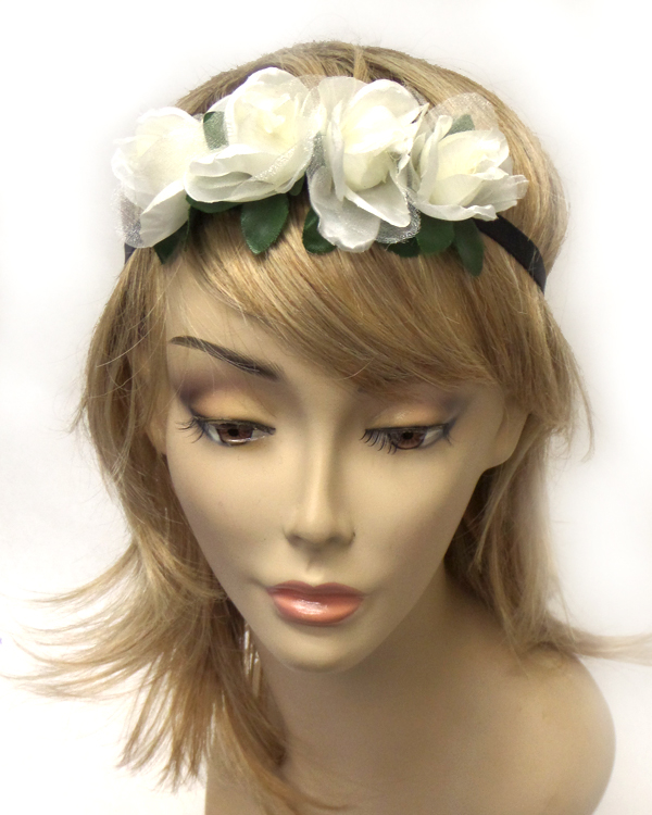 Three rose flower plait headband 