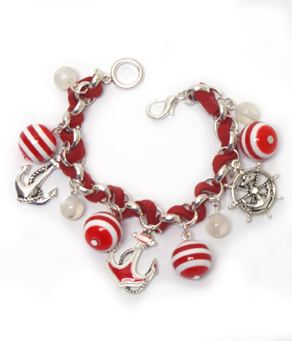 Anchor and wheel charm bracelet