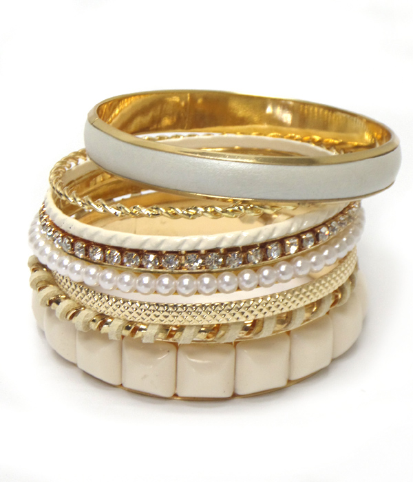 Crystal and pearl stackable bangle bracelet set of 8