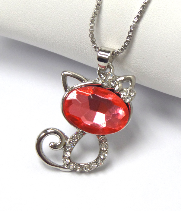 Swarovski inspired crystal and glass cat pendant necklace