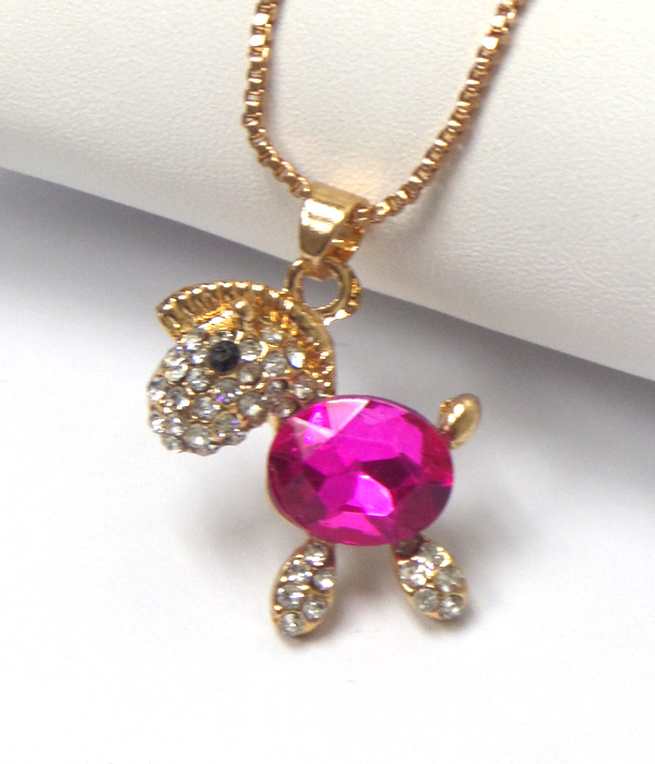 Swarovski inspired crystal and glass horse pendant necklace