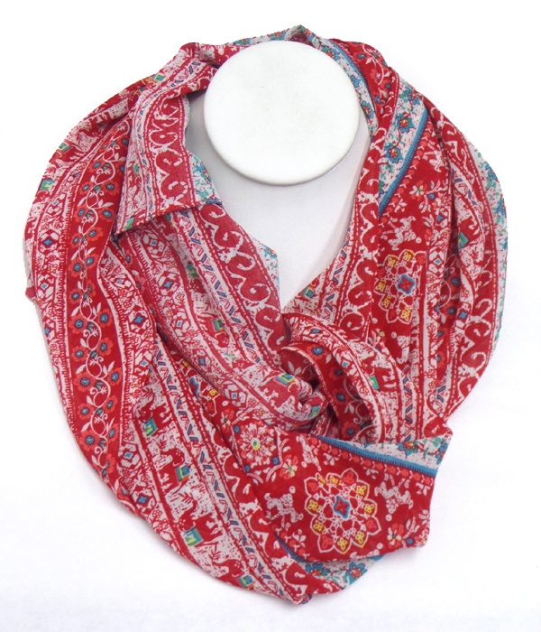 Elephant and floral pattern infinity scarf