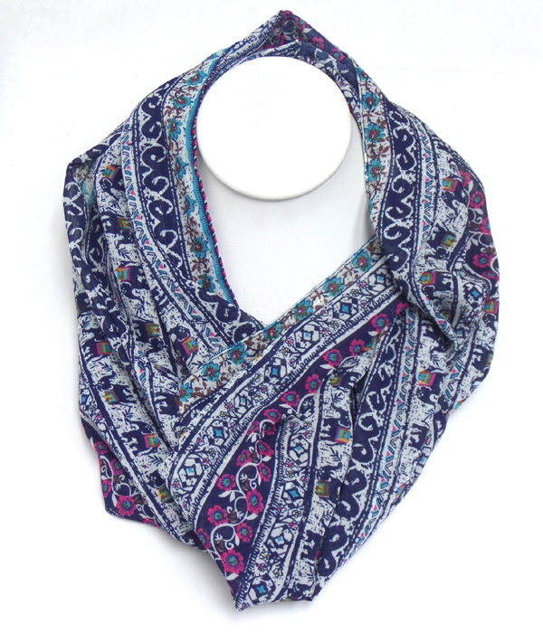 Elephant and floral pattern infinity scarf