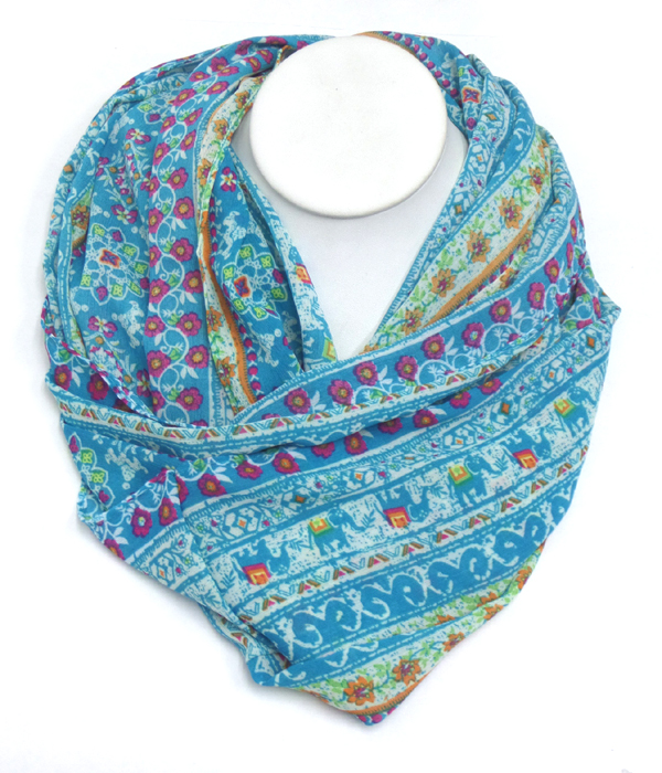 Elephant and floral pattern infinity scarf