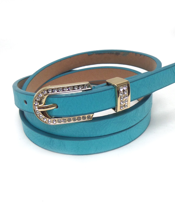 Crystal buckle leatherette skinny belt