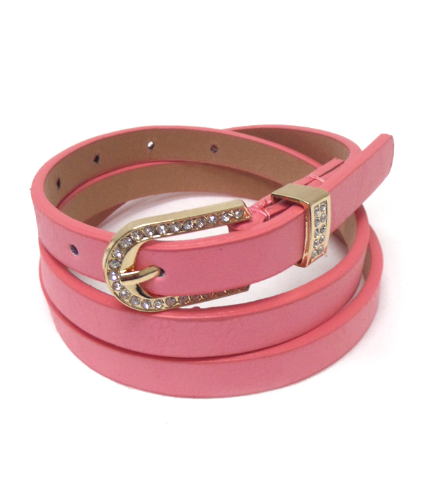 Crystal buckle leatherette skinny belt