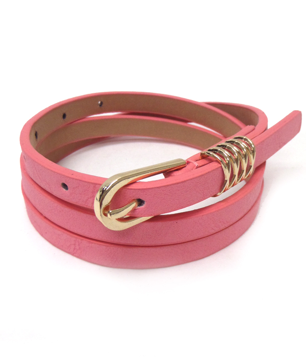 Simple metal buckle leatherette skinny belt