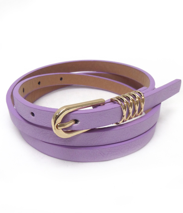 Simple metal buckle leatherette skinny belt