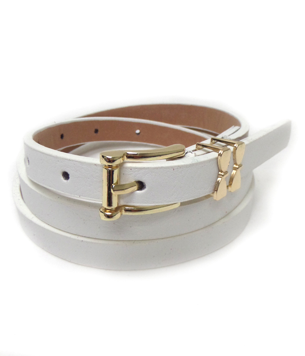 Simple metal buckle leatherette skinny belt
