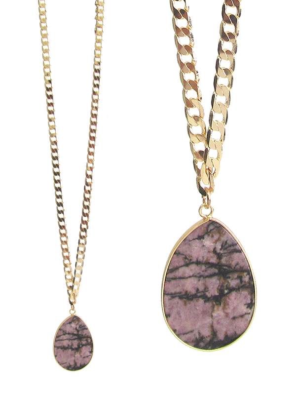 SEMI PRECIOUS STONE PENDANT AND CHUNKY METAL CHAIN NECKLACE