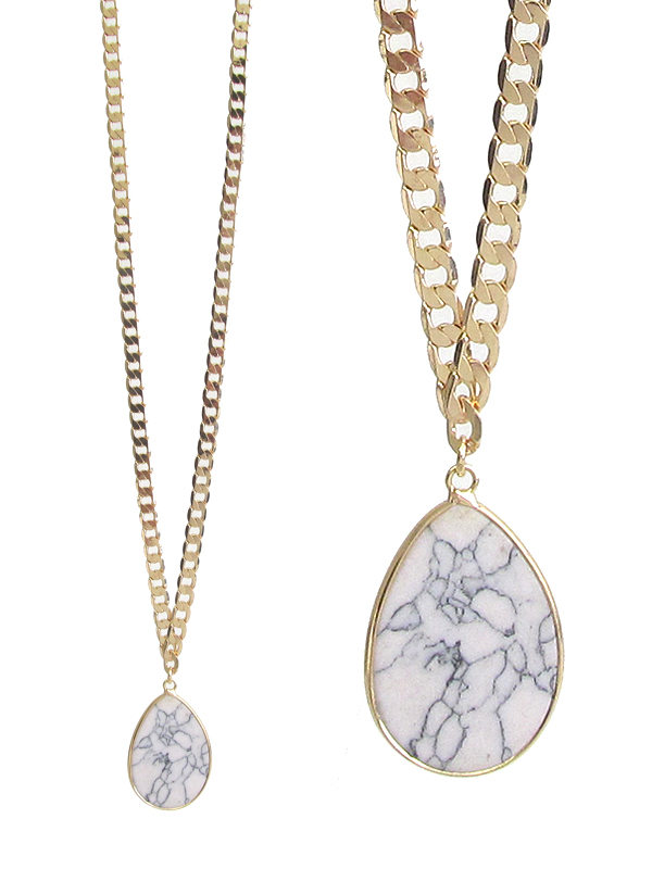 Semi precious stone pendant and chunky metal chain necklace