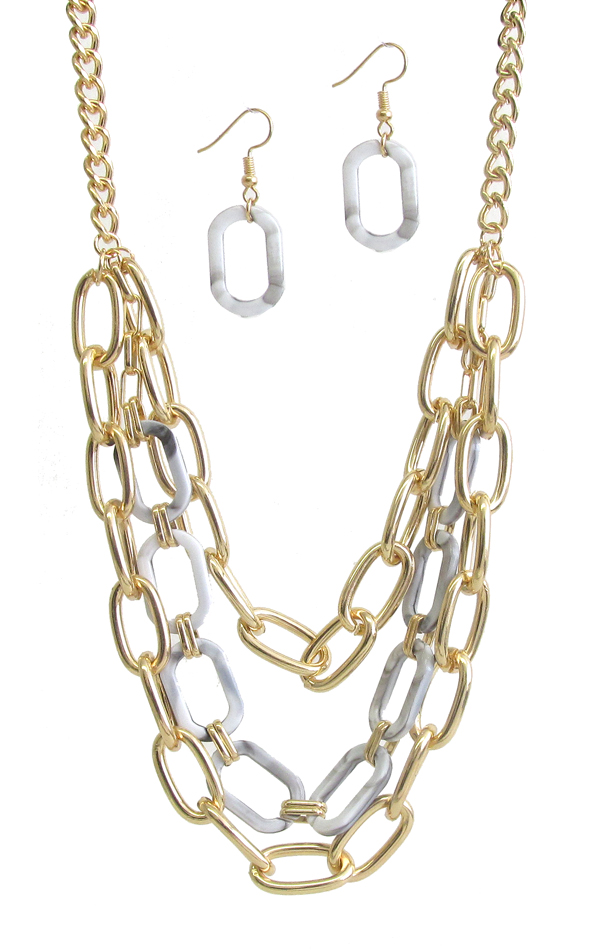 THREE LAYER CHUNKY METAL CHAIN NECKLACE SET