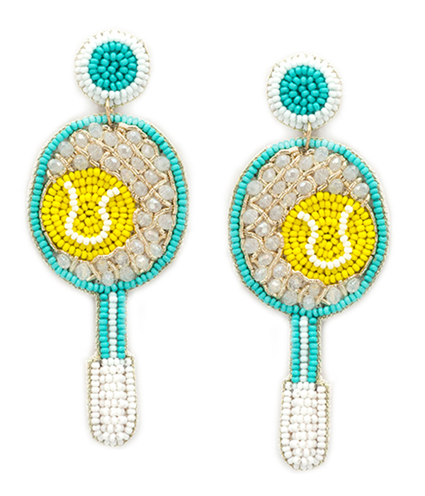 Handmade multi seedbead sport theme earring - tennis