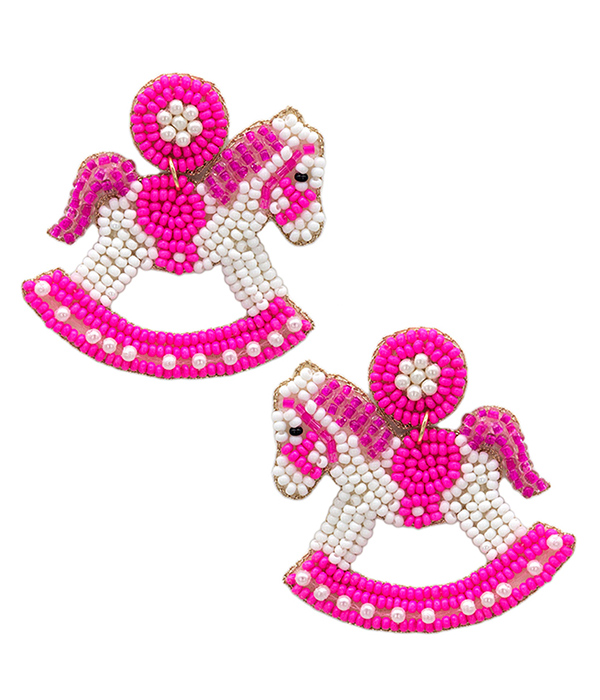 HANDMADE MULTI SEEDBEAD BABY THEME EARRING - ROCKING HORSE