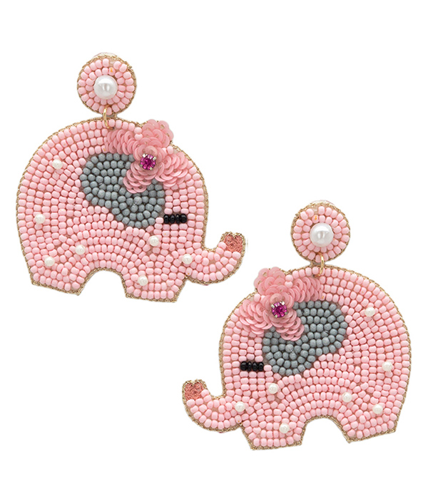 Handmade multi seedbead baby theme earring - elephant