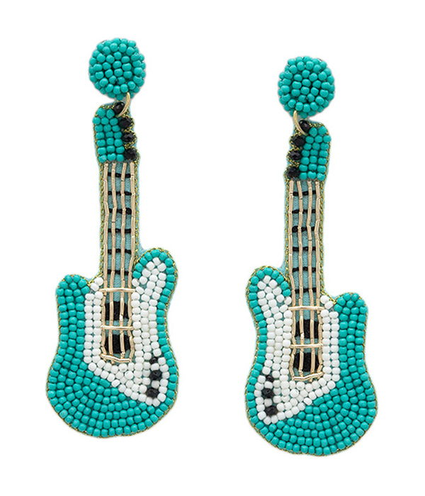 HANDMADE MULTI SEEDBEAD MUSIC INSTRUMENT THEME EARRING - GUITAR