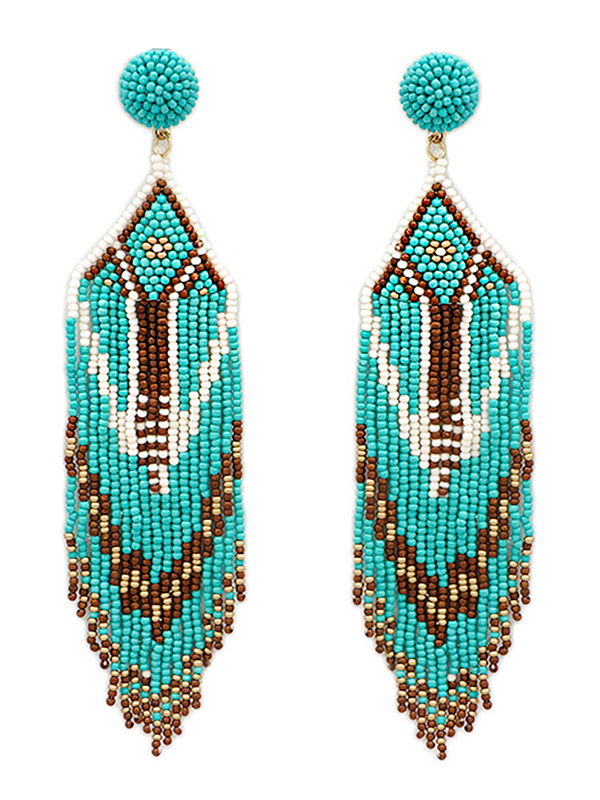 HANDMADE MULTI SEEDBEAD LONG TASSEL DROP EARRING