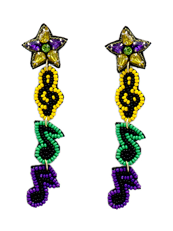 Handmade multi seedbead music note theme earring