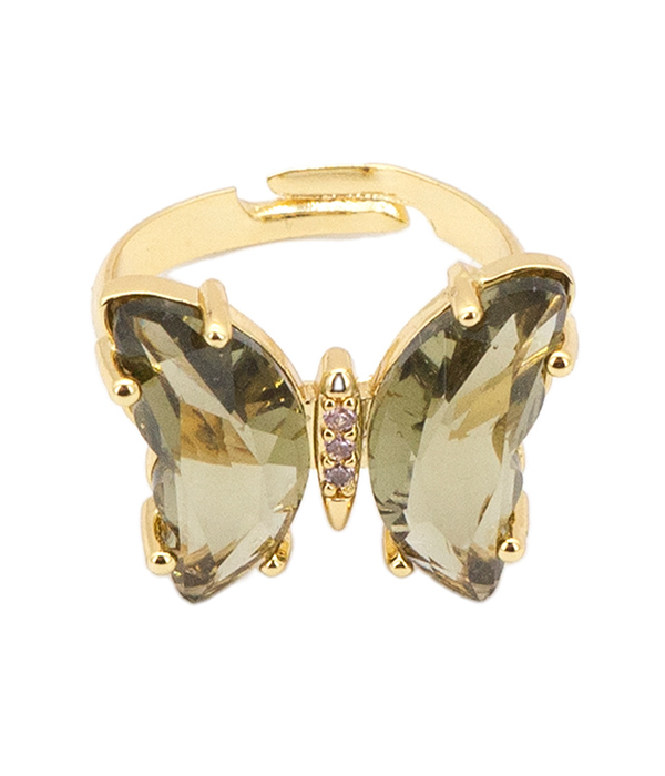 Facet stone butterfly adjustable ring