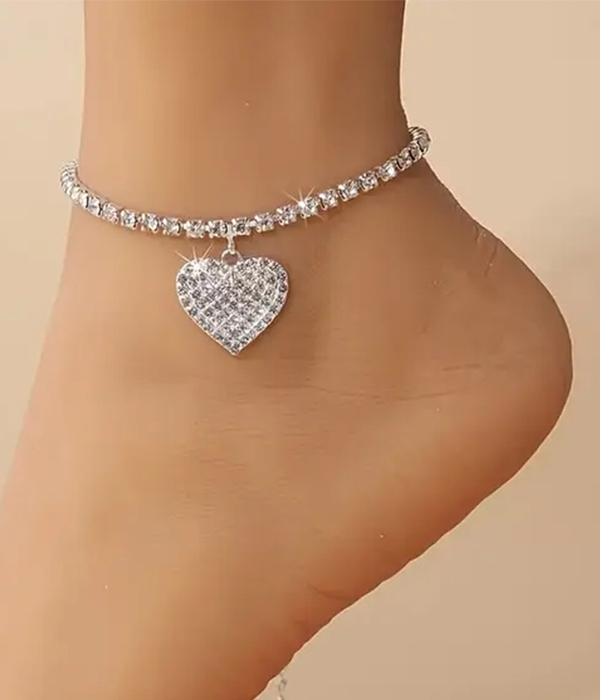 Rhinestone heart anklet