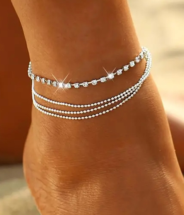 Rhinestone and multi layer chain anklet