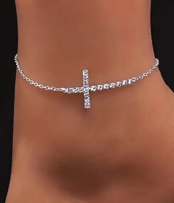 Rhinestone cross anklet