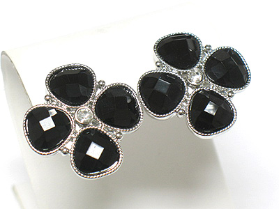 Facet glass and crystal flower clip earring