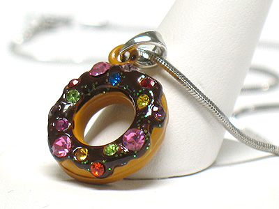 Made in korea whitegold plating crystal stud epoxy miniature donut necklace