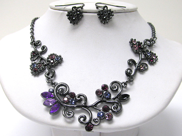 Austrian crystal deco blossom necklace earring set