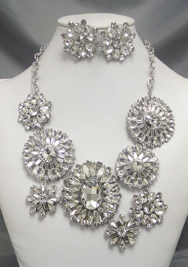 Luxury class victorian style and austrian crystal deco multi flower party necklace earring set