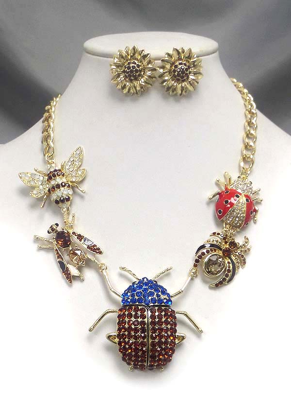 Luxury class austrian crystal garden insects party necklace earring set