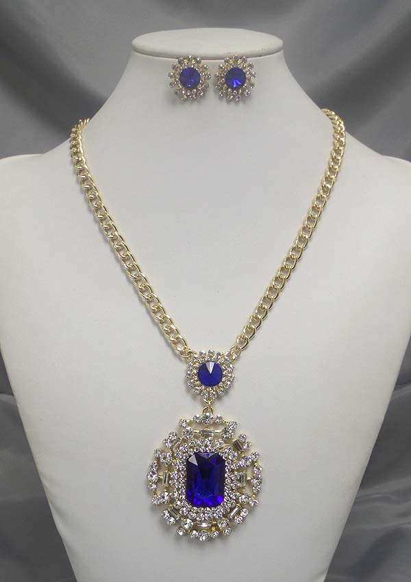 Luxury class facet glass and austrian crystal pendant chain necklace earring set
