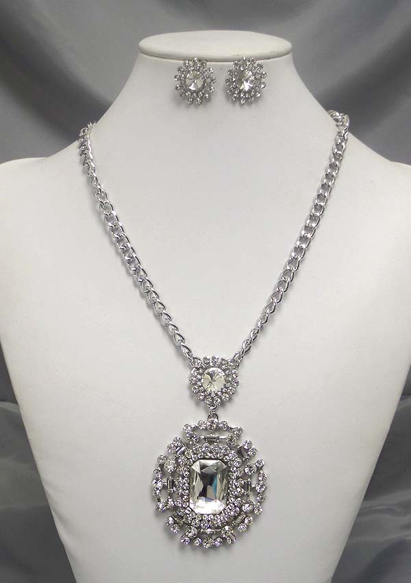 Luxury class facet glass and austrian crystal pendant chain necklace earring set