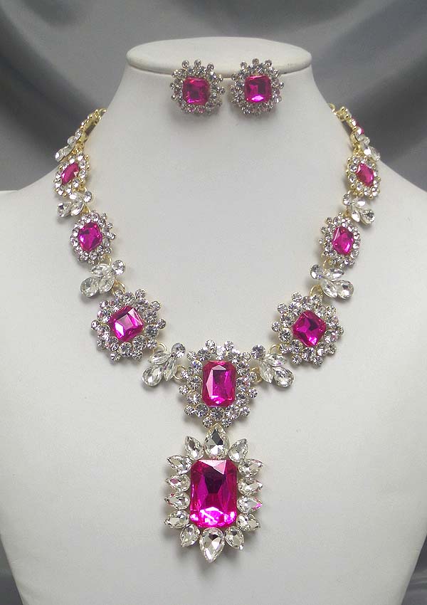 Luxury class victorian style and austrian crystal and facet glass deco party necklace earring set