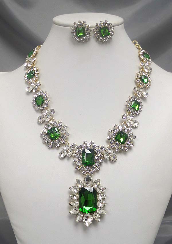 Luxury class victorian style and austrian crystal and facet glass deco party necklace earring set