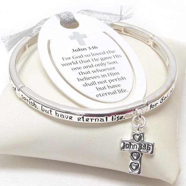 RELIGIOUS INSPIRATION MESSAGE CHARM STRETCH BRACELET - JOHN 3:16