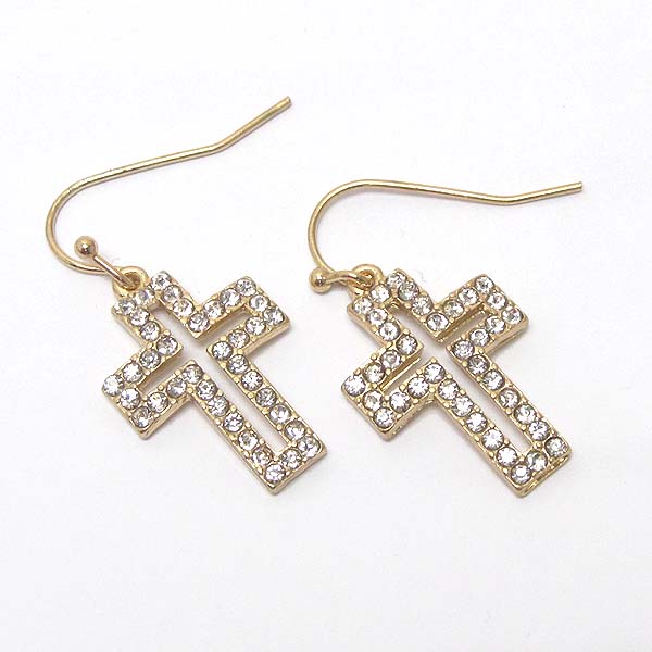 Premier electro plating crystal cross earring