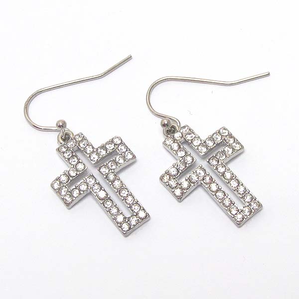 Premier electro plating crystal cross earring