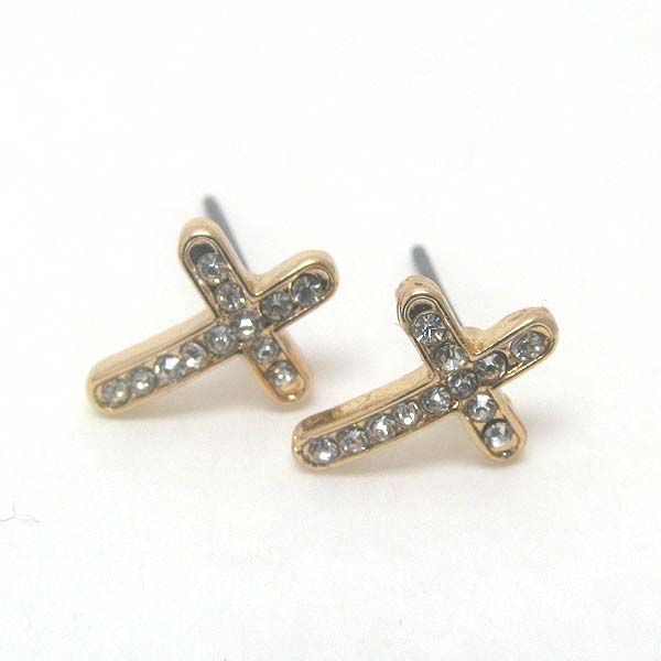 Premier electro plating crystal cross stud earring